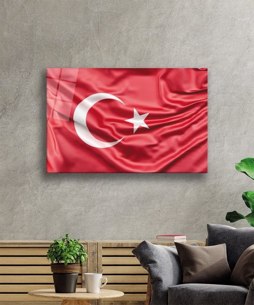 Kırmızı Dalgalı  Türk Bayrağı Cam Tablo Red Wavy Turkish Flag Glass Painting