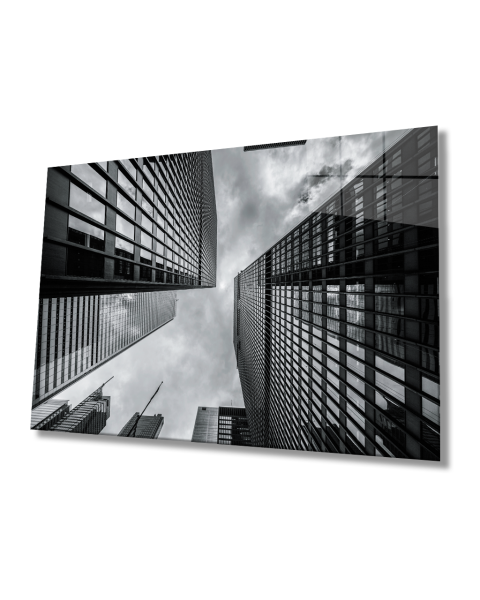 Siyah Beyaz Geomeetrik Cam Tablo 4mm Dayanıklı Temperli Cam  Black and White Glass Geometric Building Glass Painting