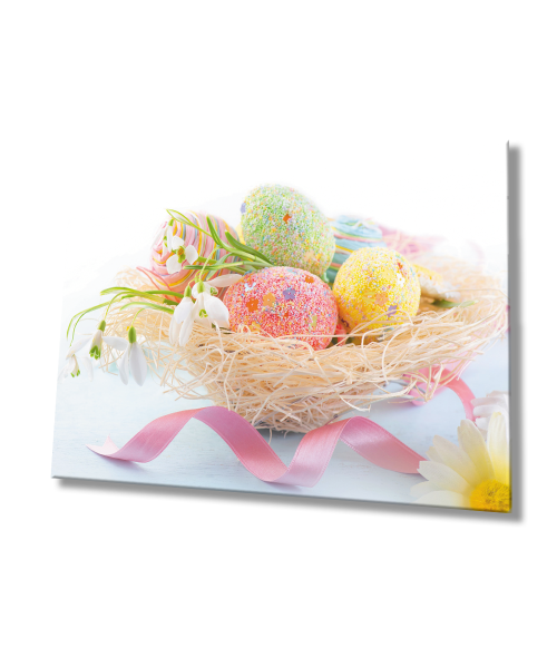 Renkli Yumurtalar Paskalya Cam Tablo  4mm Dayanıklı Temperli Cam Colored Eggs Easter Glass Wall Art