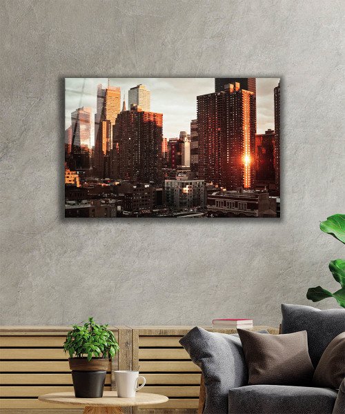 New York Şehir Cam Tablo  4mm Dayanıklı Temperli Cam, New York City View Glass Wall Decor