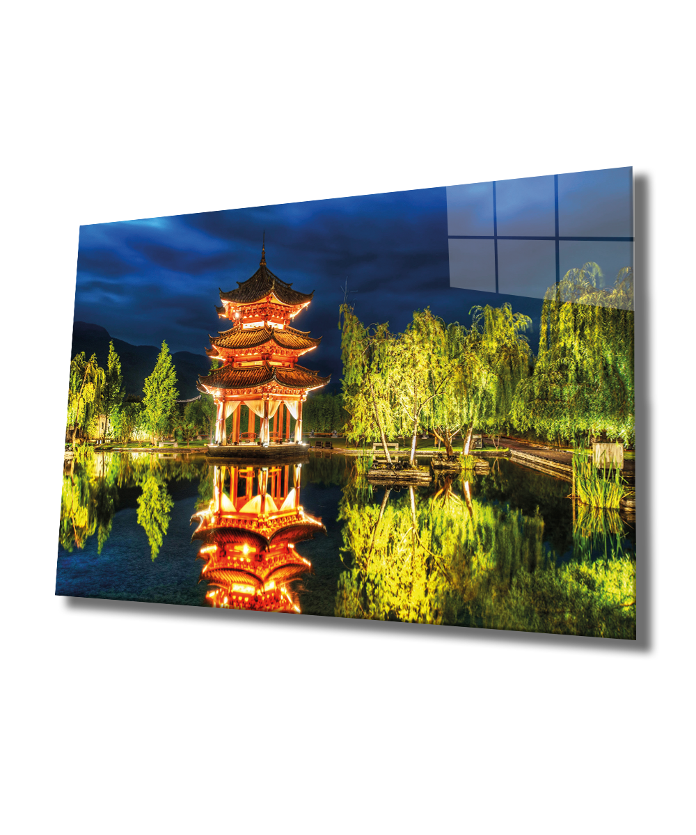 Japon Manzara Cam Tablo  4mm Dayanıklı Temperli Cam, Japan Landscape Glass Wall Decor