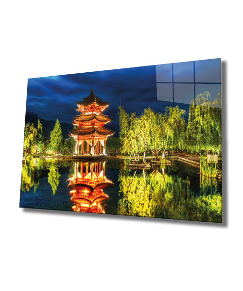 Japon Manzara Cam Tablo  4mm Dayanıklı Temperli Cam, Japan Landscape Glass Wall Decor