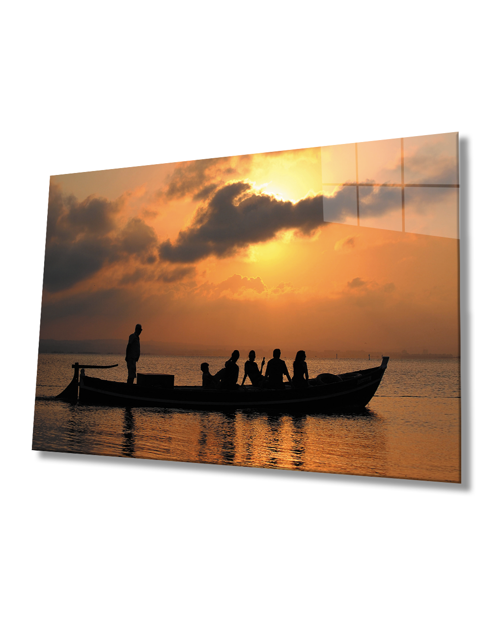 Gün Batımı Deniz Kayık İnsanlar Cam Tablo  4mm Dayanıklı Temperli Cam Sunset Sea Kayak People Glass Table 4mm Durable Tempered Glass