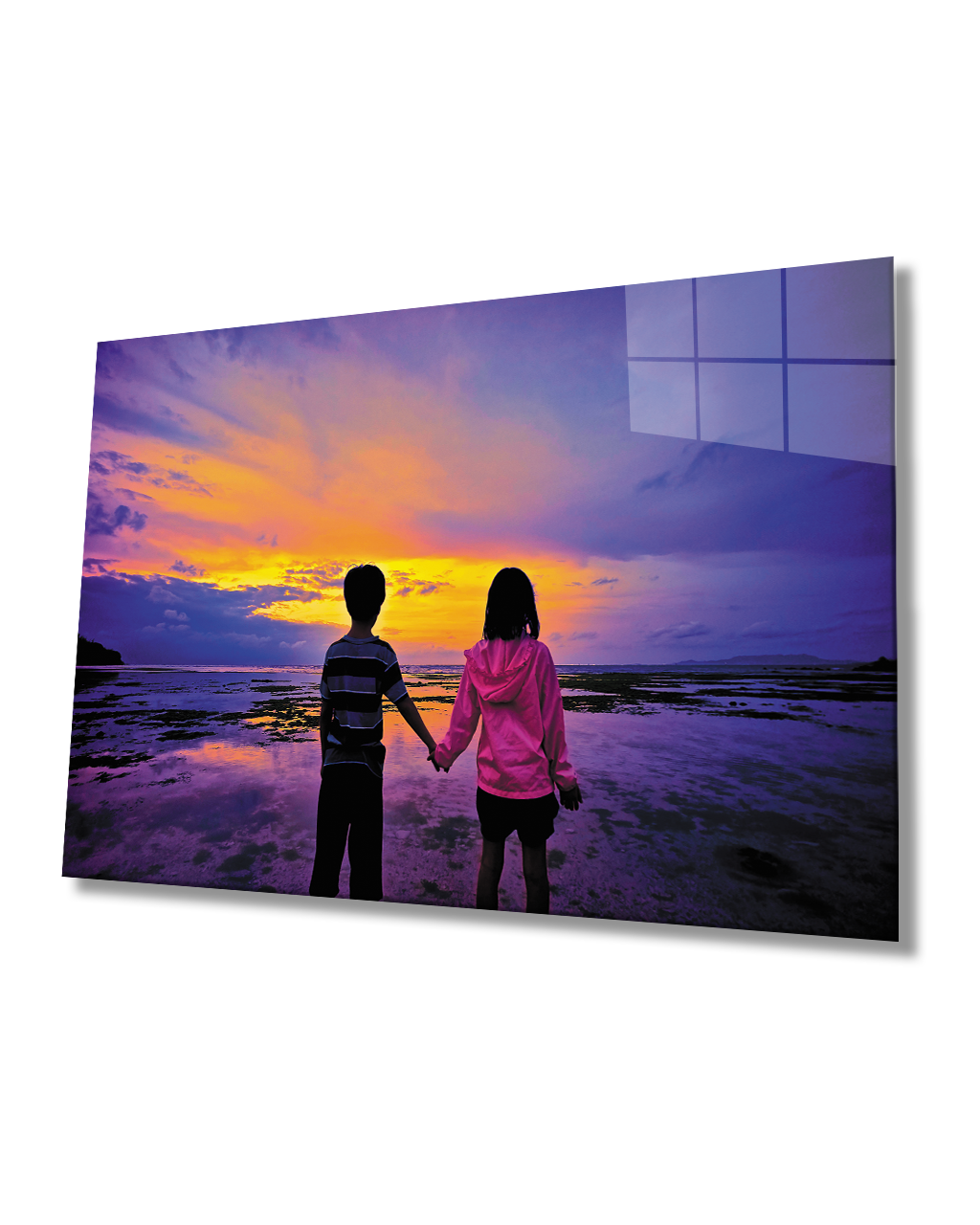 Gün Batımı Manzarasında Çocuklar Cam Tablo  4mm Dayanıklı Temperli Cam Kids Glass Table 4mm Durable Tempered Glass In Sunset Landscape