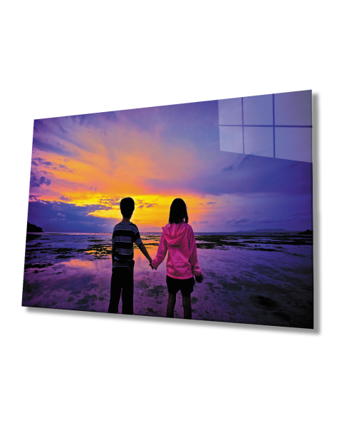 Gün Batımı Manzarasında Çocuklar Cam Tablo  4mm Dayanıklı Temperli Cam Kids Glass Table 4mm Durable Tempered Glass In Sunset Landscape