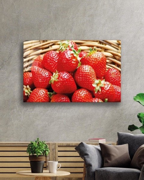 Çilekler Cam Tablo  4mm Dayanıklı Temperli Cam, Strawberries Glass Wall Art
