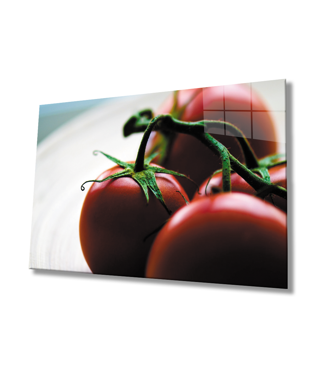 Domates Cam Tablo  4mm Dayanıklı Temperli Cam Tomatoes Glass Wall Art