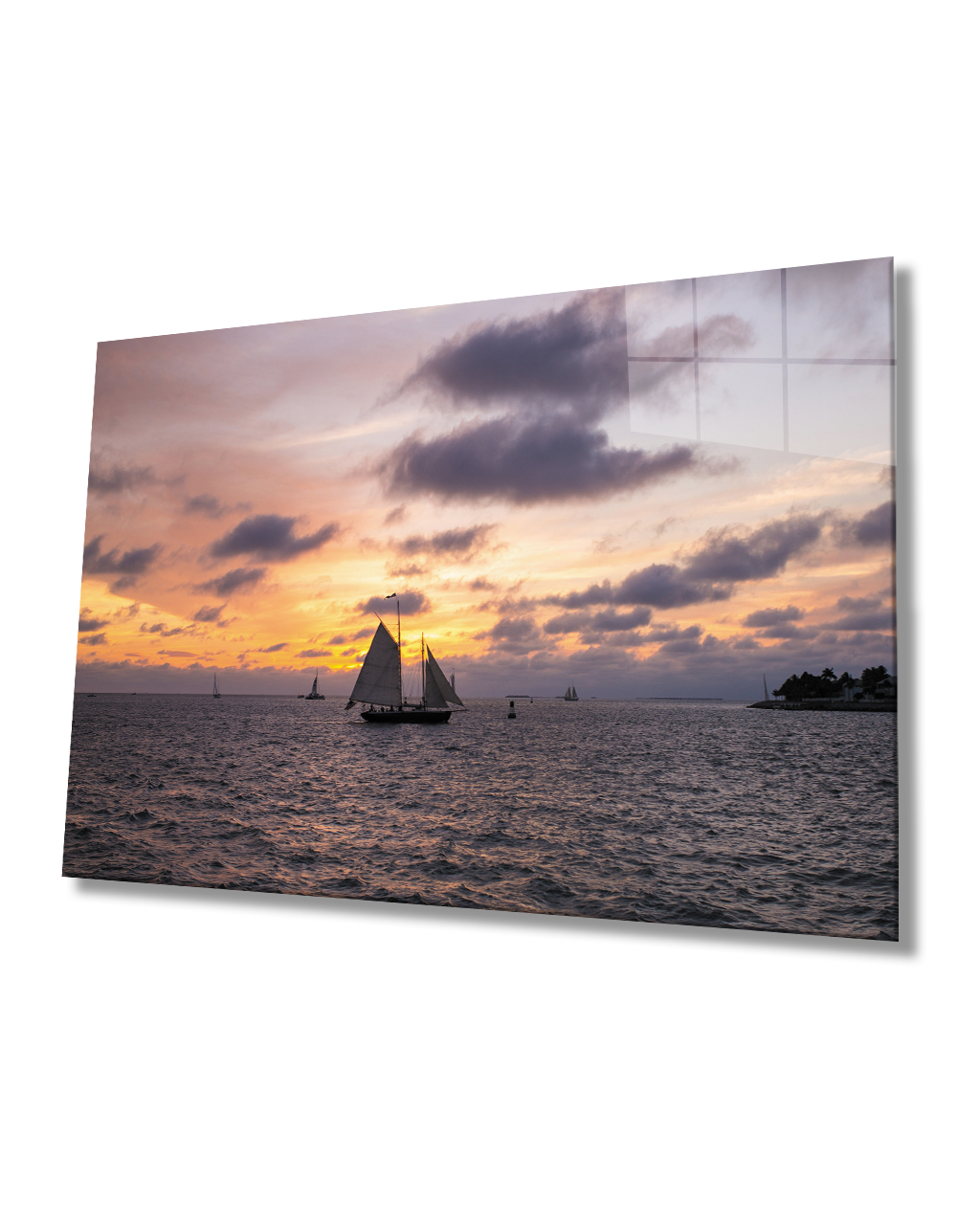 Gün Batımı Deniz Yelkenli Cam Tablo  4mm Dayanıklı Temperli Cam Sunset Sea Sail Glass Table 4mm Durable Tempered Glass