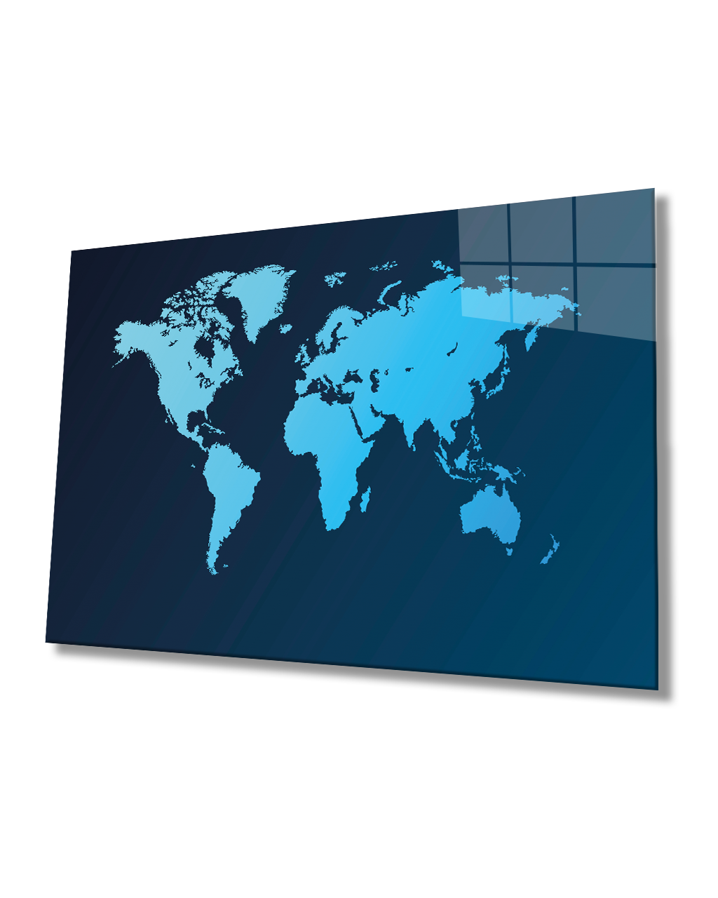 Mavi Dünya Haritası 4mm Dayanıklı Cam Tablo Temperli Cam, Blue World Map