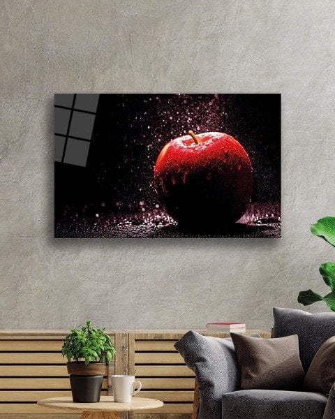 Kırmızı Elma Cam Tablo  4mm Dayanıklı Temperli Cam, Red Apple Glass Art