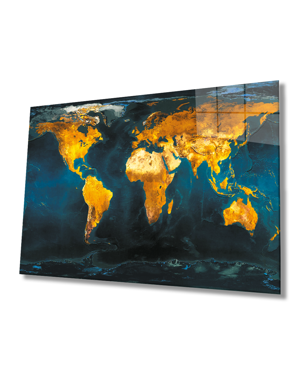 Dünya Haritası Cam Tablo 4mm Dayanalı Temperli Cam - World Map Wall Art