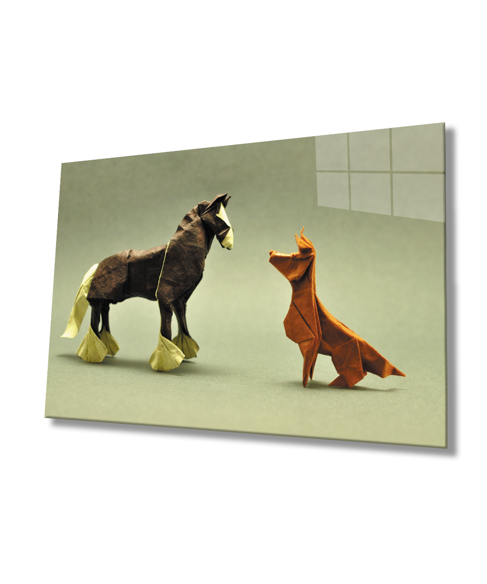 Origami Hayvanlar Cam Tablo  4mm Dayanıklı Temperli Cam