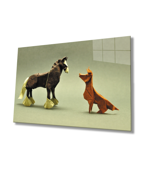 Origami Hayvanlar Cam Tablo  4mm Dayanıklı Temperli Cam