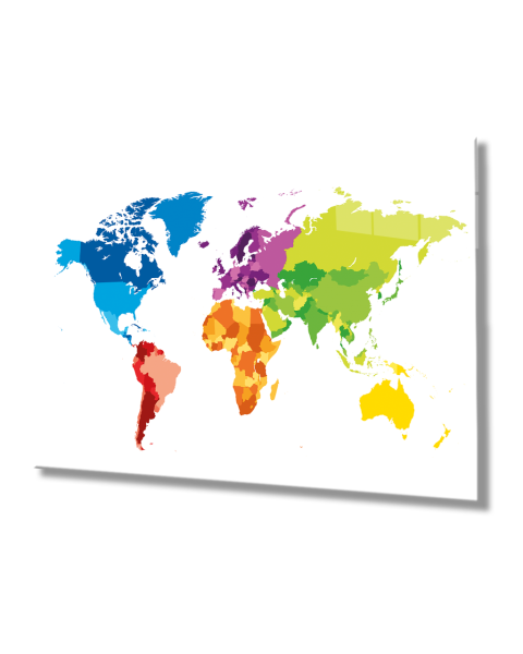 Renkli Dünya Haritası Cam Tablo - Colorful Map