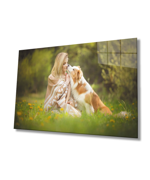Kadın ve Köpek Cam Tablo  4mm Dayanıklı Temperli Cam