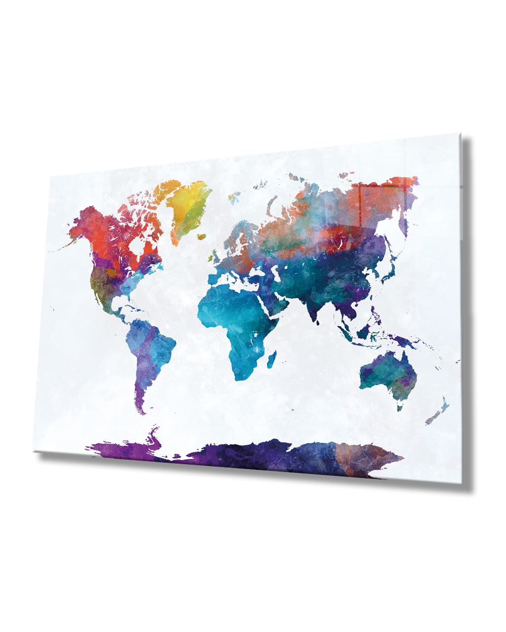 Renkli Dünya Haritası 4mm Dayanaklı Temperli Cam Tablo - Colorful World Map