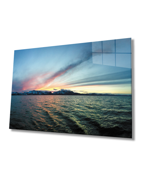 Denizde Gün Batımı Cam Tablo  4mm  Sunset At Sea Glass Table 4mm Durable Tempered Glass