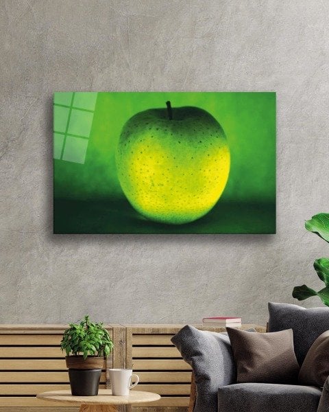 Yeşil Elma Cam Tablo  4mm Dayanıklı Temperli Cam, Green Apple Glass Wall Art