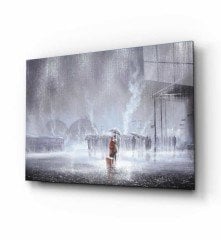 Yağmurda Sevgililer Tablo 4mm Dayanıklı Temperli Cam