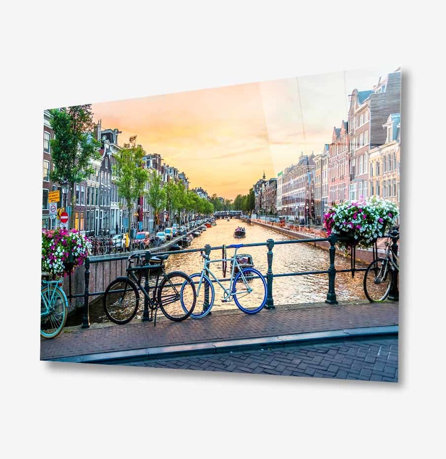 Amsterdam Şehir Cam Tablo  4mm Dayanıklı Temperli Cam, Amsterdam Glass Wall Decor