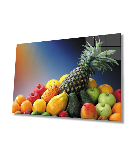 Meyveler Natürmort Mutfak Cam Tablo  4mm Dayanıklı Temperli Cam Fruits Still Life Kitchen Glass Wall Art