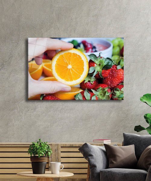 Portakal Cam Tablo  4mm Dayanıklı Temperli Cam, Orange Wall Art