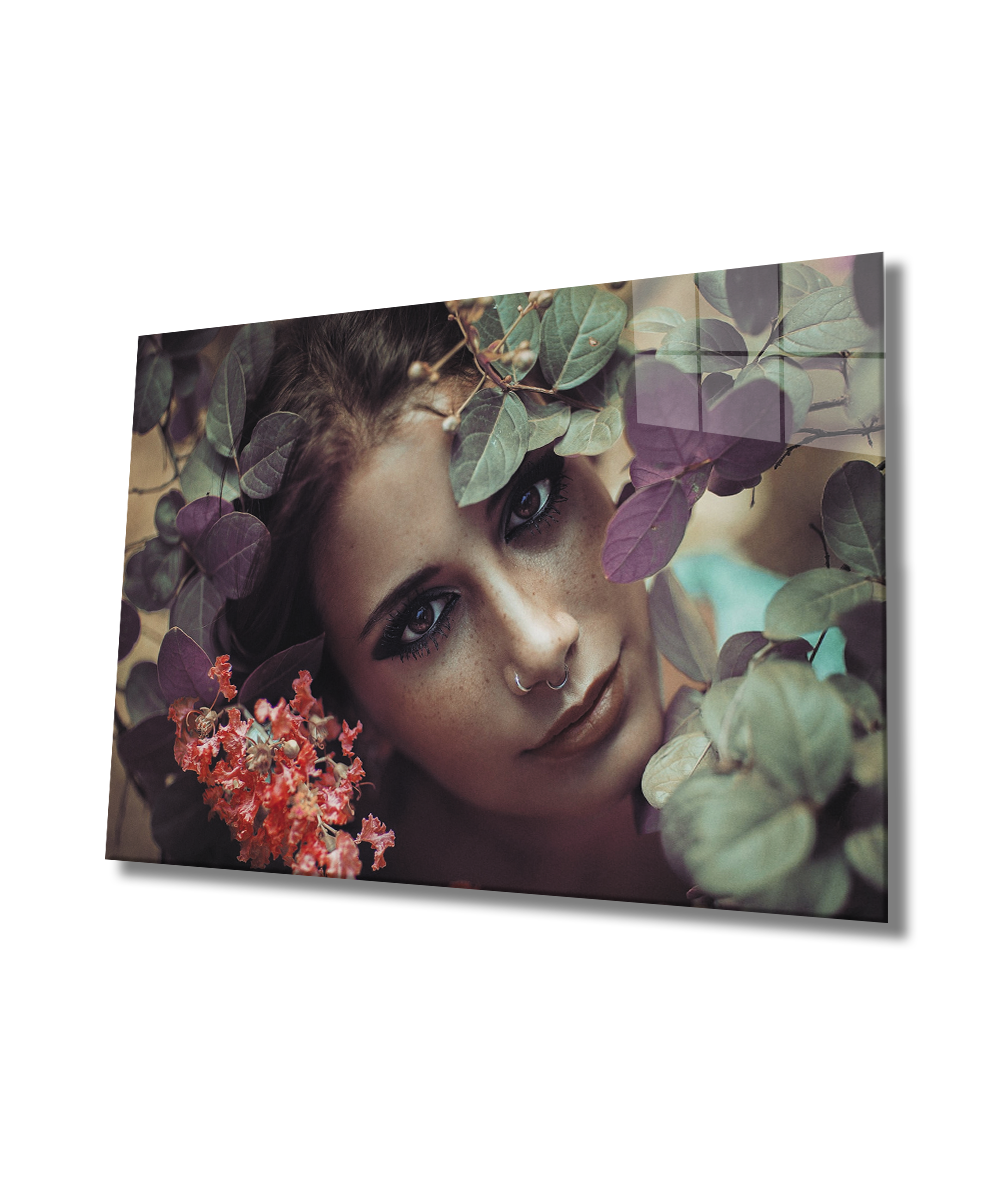 Kadınlar Çiçekli Nud Renkler Cam Tablo  4mm Dayanıklı Temperli Cam,Women Flowering Nude Color Glass Wall Art