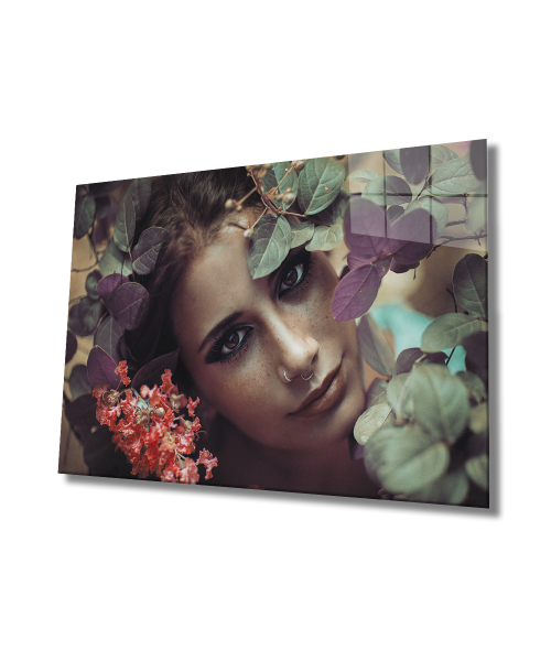 Kadınlar Çiçekli Nud Renkler Cam Tablo  4mm Dayanıklı Temperli Cam,Women Flowering Nude Color Glass Wall Art
