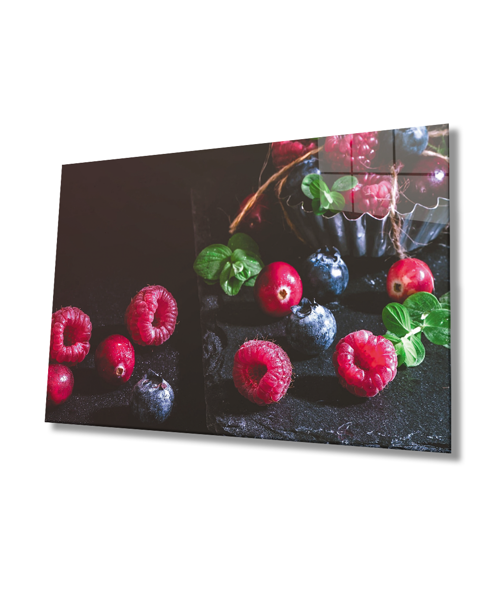 Kırmızı Mor Meyveler Cam Tablo  4mm Dayanıklı Temperli Cam Red Purple Fruits Glass Wall Art