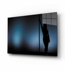 Kadın Silüetli Mavi Siyah Tablo 4mm Dayanıklı Temperli Cam