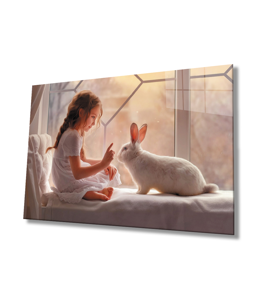 Çocuk ve Tavşan Cam Tablo  4mm Dayanıklı Temperli Cam
