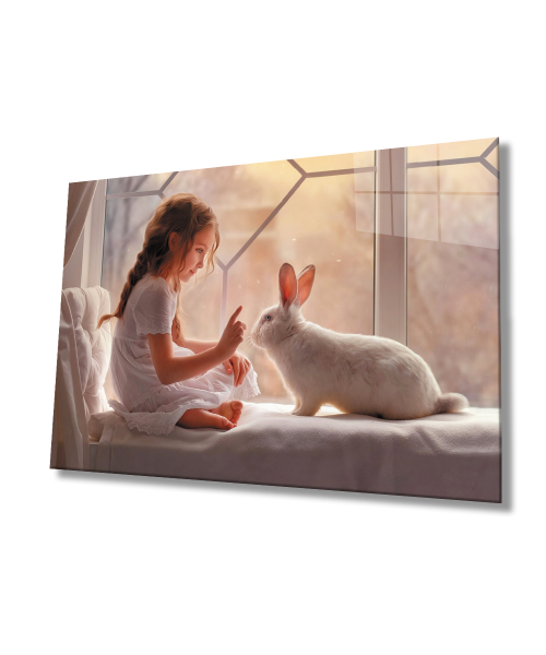 Çocuk ve Tavşan Cam Tablo  4mm Dayanıklı Temperli Cam