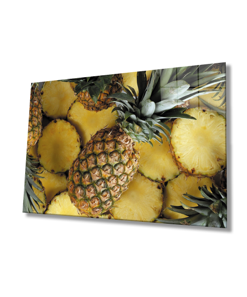 Ananas Meyve Cam Tablo  4mm Dayanıklı Temperli Cam  Pineapple Fruit Glass Wall Art