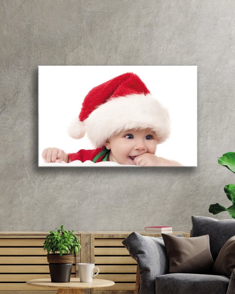 Kırmızı Noel Şapkalı Bebek Cam Tablo  4mm Dayanıklı Temperli Cam Baby Glass Table With Red Christmas Hat 4mm Durable Tempered Glass