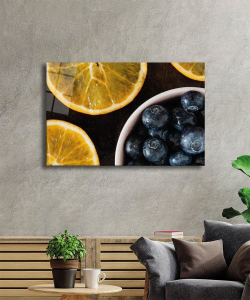 Limon Zeytin Cam Tablo  4mm Dayanıklı Temperli Cam, Lemon Olive Glass Wall Decor