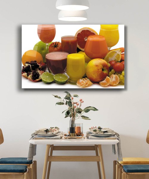 Meyveler Meyve Suyu Mutfak Cam Tablo  4mm Dayanıklı Temperli Cam Fruit Juice Kitchen Glass Wall Art