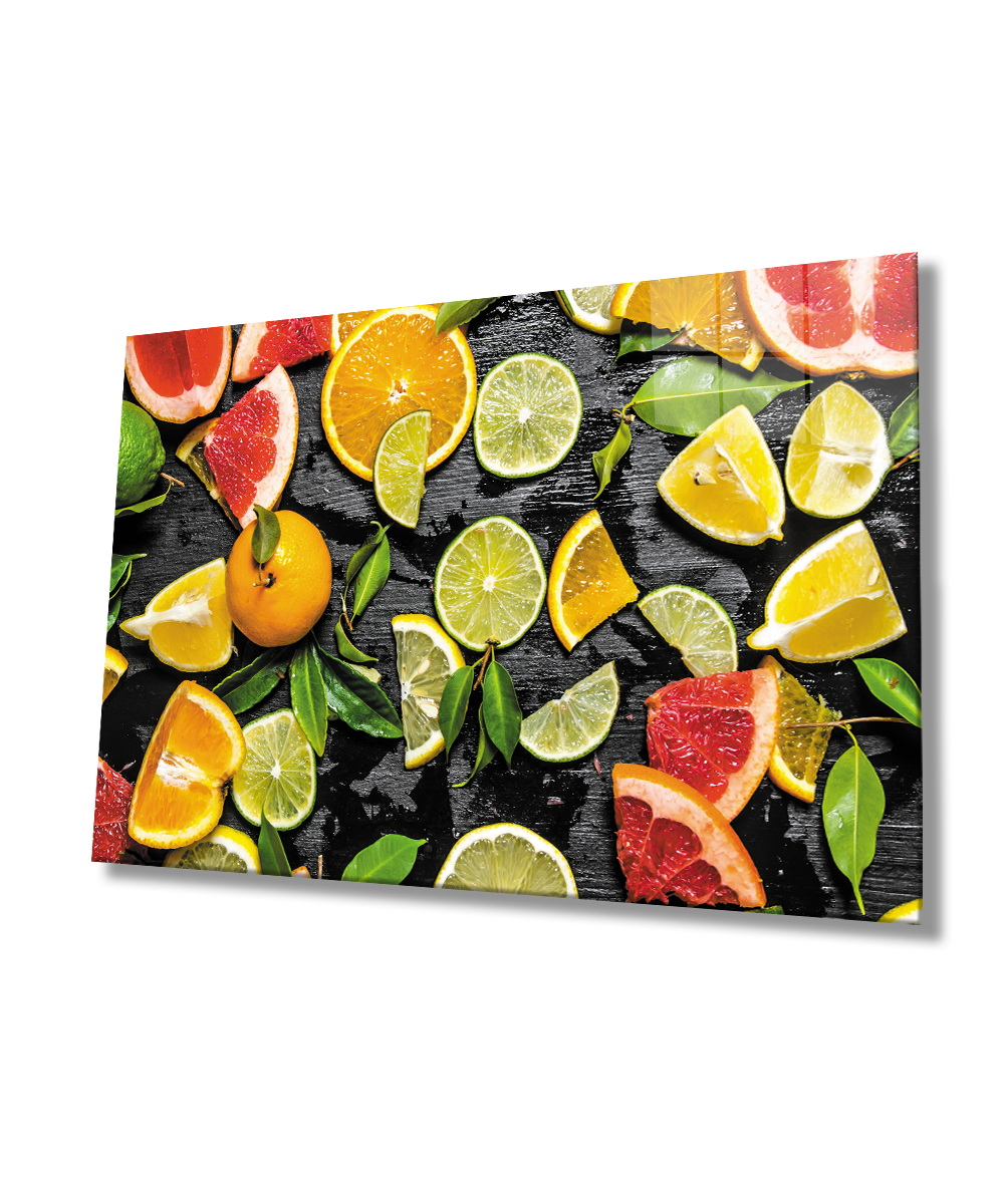 Dilimlenmiş Meyveler Mutfak  Cam Tablo  4mm Dayanıklı Temperli Cam Sliced ​​Fruits Kitchen Glass Wall Art