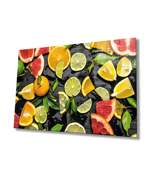 Dilimlenmiş Meyveler Mutfak  Cam Tablo  4mm Dayanıklı Temperli Cam Sliced ​​Fruits Kitchen Glass Wall Art