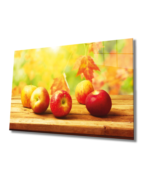 Kırmız Elmalar Cam Tablo  4mm Dayanıklı Temperli Cam, Red Apples Glass Wall Decor