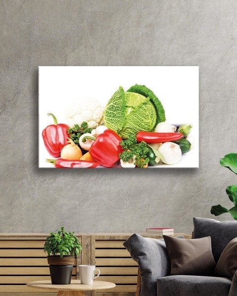 Sebzeler Cam Tablo  4mm Dayanıklı Temperli Cam, Vegetable Glass Wall Decor