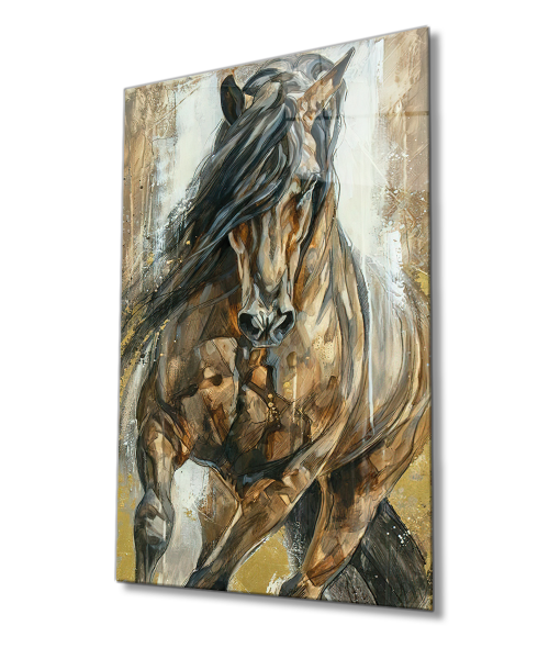 Kahverengi At 4mm Dayanıklı Cam Tablo Temperli Cam, Brown Horse Glass Wall Decor