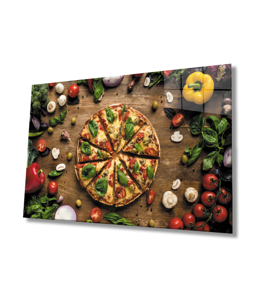 Pizza Mutfak Cam Tablo  4mm Dayanıklı Temperli Cam Pizza Kitchen Glass Wall Art