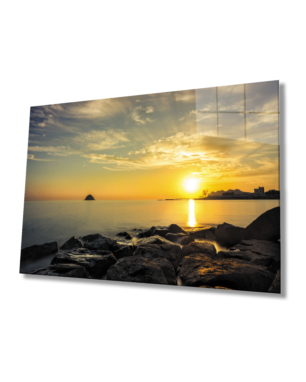 Gün Batımı Deniz Manzaralı Cam Tablo  4mm Dayanıklı Temperli Cam Sunset Sea View Glass Table 4mm Durable Tempered Glass