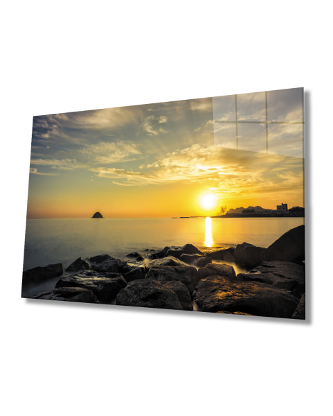 Gün Batımı Deniz Manzaralı Cam Tablo  4mm Dayanıklı Temperli Cam Sunset Sea View Glass Table 4mm Durable Tempered Glass