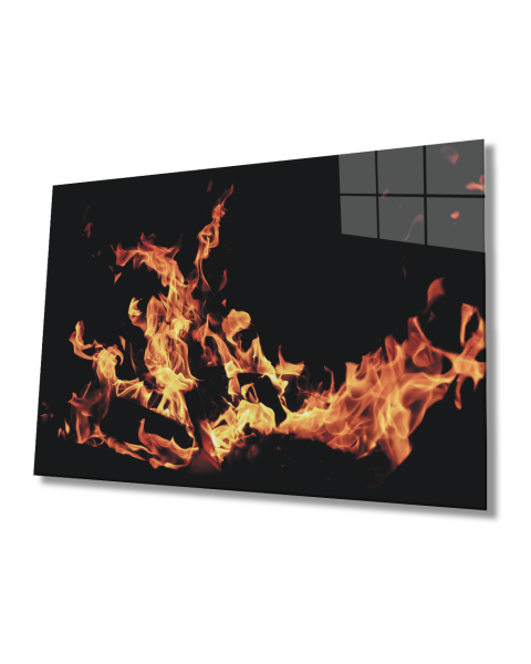Siyah Fonlu  Alev Cam Tablo 4mm Dayanıklı Temperli Cam Fire Glass Painting