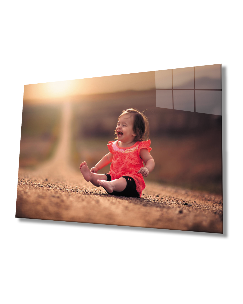 Gün Batımında Güzel Çocuk Cam Tablo  4mm Dayanıklı Temperli Cam Beautiful Child Glass Painting At Sunset 4mm Durable Tempered Glass