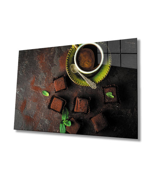 Kahve Çikolata Mutfak Cam Tablo  4mm Dayanıklı Temperli Cam Coffee Chocolate Kitchen Glass Wall Art