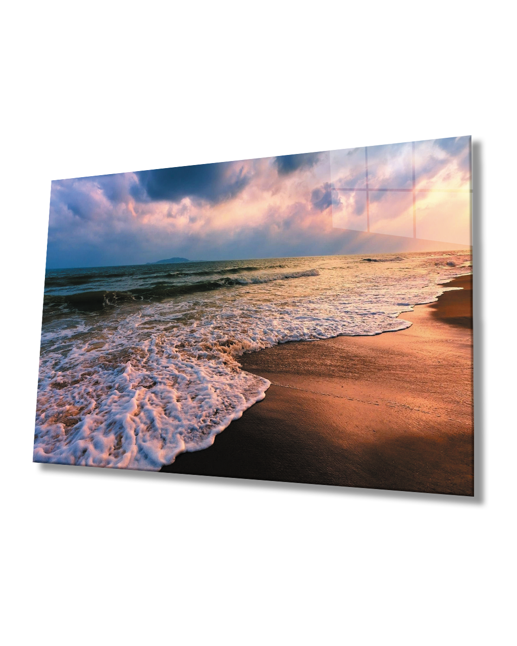 Gün Batımı Deniz Sahil Dalga Manzaralı Cam Tablo  4mm Dayanıklı Temperli Cam Sunset Sea Beach Wave View Glass Table 4mm Durable Tempered Glass