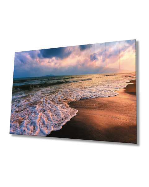 Gün Batımı Deniz Sahil Dalga Manzaralı Cam Tablo  4mm Dayanıklı Temperli Cam Sunset Sea Beach Wave View Glass Table 4mm Durable Tempered Glass