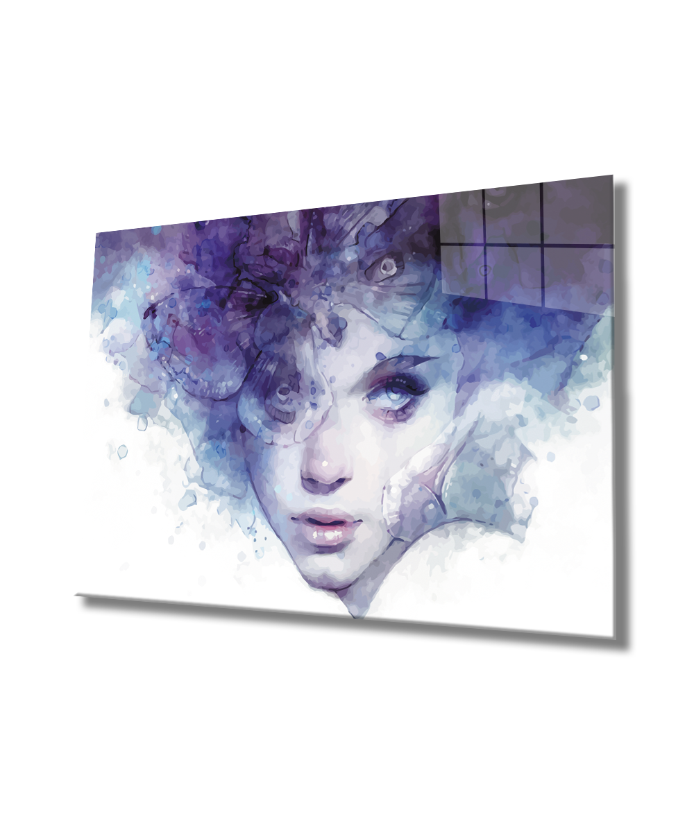 Kadınlar Kelebek Saç Cam Tablo  4mm Dayanıklı Temperli Cam, Women Butterfly Hair Glass Wall Art